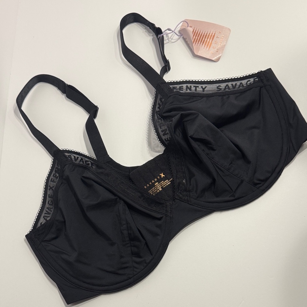 Savage X Fenty Black Satin Bra, 40G